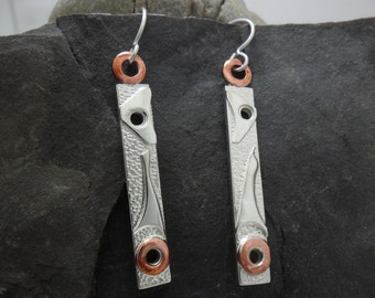Sterling silver textured with copper earrings