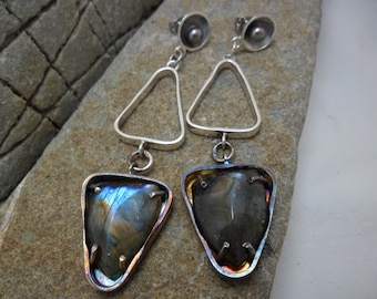 Sterling silver earrings with Labradorite and pearls