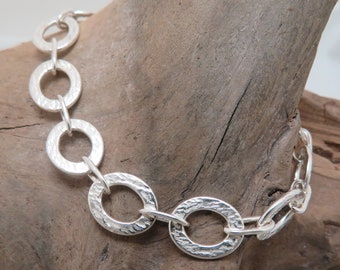 Sterling silver textured link bracelet