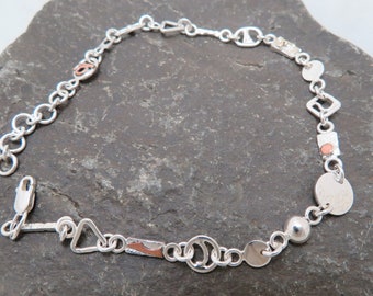 Sterling silver anklet with yellow gold and copper
