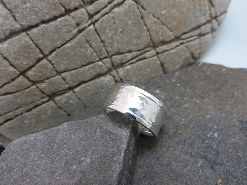 Hammered sterling silver wide ring