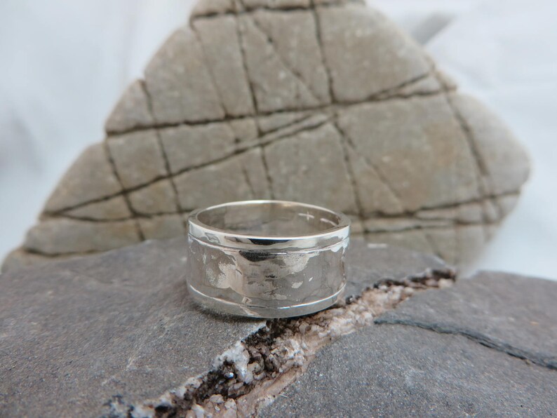 Hammered sterling silver wide ring