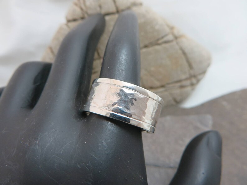 Hammered sterling silver wide ring