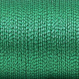May include: Close-up of a spool of emerald green thread. The thread is tightly wound and has a slight sheen.