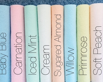 100% Wool Felt Palette Pack: 'Pastels' 10 Sheets, 20x30cm, 1.2mm Thick