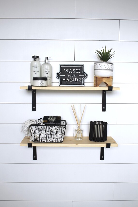 Black Metal Bracket Shelves Floating Open Shelving Image 0