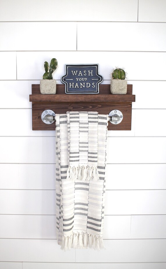 Small Rustic Industrial Towel Rack Bathroom Shelf Rustic Etsy