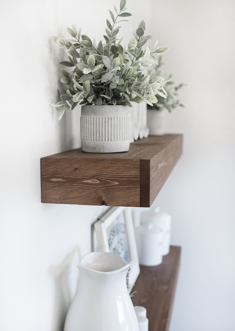 Floating Shelf Wooden Shelf Floating Shelves Farmhouse Decor Rustic Floating Shelf Ledge Shelf Bracket Shelf Modern Shelves image 2