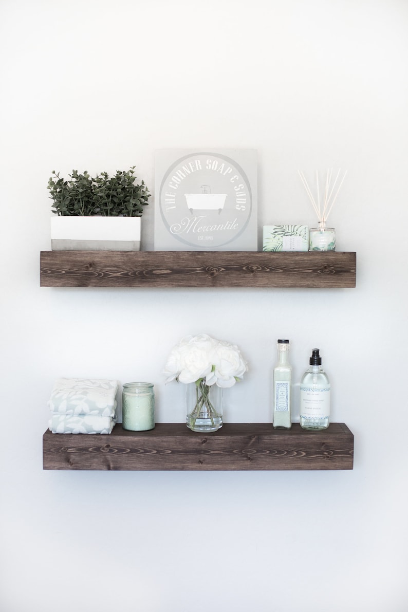 Floating Shelf Wooden Shelf Floating Shelves Farmhouse Decor Rustic Floating Shelf Ledge Shelf Bracket Shelf Modern Shelves image 1