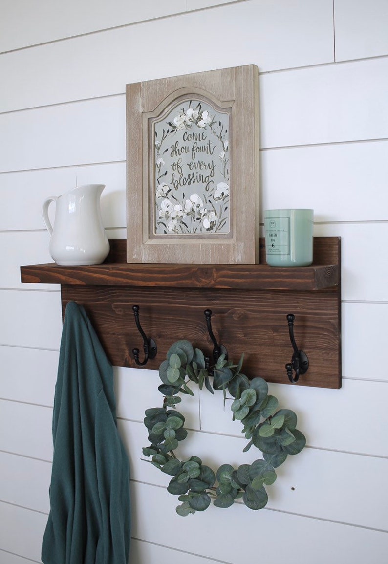 Rustic Wooden Entryway Coat Rack Rustic Wooden Shelf Etsy
