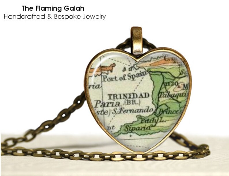 Vintage Trinidad Map Pendant or Key Ring \u2022 Old Trinidad Map \u2022 Trinidad Heart Map \u2022 Necklace \u2022 Gift Under 20 \u2022 Made in Australia