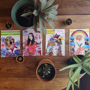 PROMO Buquê de cartões, conjunto de 4, cartão de desejo, cartão comemorativo de 5 x 7 polegadas, Dia dos Namorados, trocadilhos, flor comestível, arte
