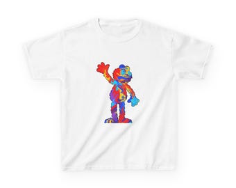 Camiseta infantil colorida con personajes de dibujos animados retro / Arte pop psicodélico