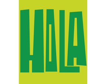 Póster vertical Hola / Arte mural tipográfico verde brillante