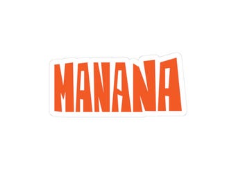 Pegatinas retro naranjas con texto "Manana" / Vinilo adhesivo troquelado