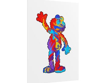 Póster enrollado con colorido personaje de dibujos animados psicodélicos / Lámina de arte pop abstracto