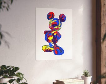 Póster abstracto y colorido de un ratón de dibujos animados / Póster vertical mate