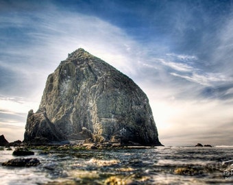 Cannon Beach, Nature Photography Print, Landscape Photo, Nature Wall Art, Blue and Gold, Ocean Photograph, Outdoor Picture