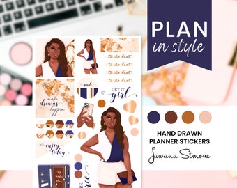 Black Girl Planner Stickers, Black Women, African American Planner Sticker Sheets for Any Size Planners, Journals or Notebooks  |  Francesca