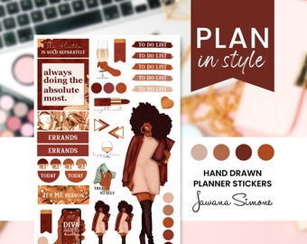 Black Girl Planner Stickers, Black Women, African American Planner Sticker Sheets for Any Size Planners, Journals or Notebooks  | Eboni