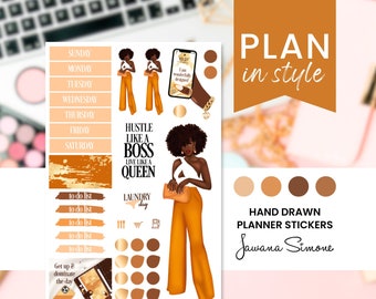 Black Girl Planner Stickers, Black Women, African American Planner Sticker Sheets for Any Size Planners, Journals or Notebooks  | Fatima