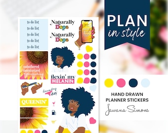 Planner Stickers, Black Girl Stickers, Journaling Stickers, Notebook Stickers for Black Women, Daily Empowerment Stickers | SF | Sunflower