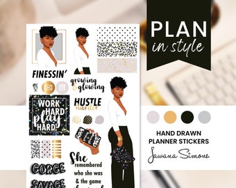 Black Girl Planner Stickers: African American Woman Stationery Toni