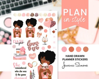 Black Girl Planner Stickers, Black Women, African American Planner Sticker Sheets for Any Size Planners, Journals or Notebooks | Hey Val
