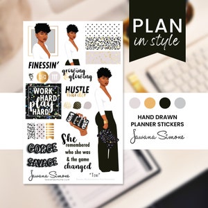 Planner Stickers, Black Girl Stickers, Journaling Stickers, Notebook Stickers for Black Women, Daily Empowerment Stickers | Toni