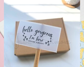 Hello Gorgeous I'm Here Thermal Label | Small Business Packing Labels 2.25" x 1.25" | Stickers for Custom Small Business Packaging -01
