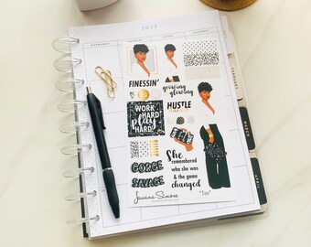 Black Girl Planner Stickers, Black Women, African American Planner Sticker Sheets for Any Size Planners or Notebooks  | Toni