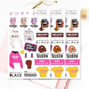 Black Girl Magic Planner Sticker Sheets, Black Women, African American Planner Sticker Sheets for Any Size Planners or Notebooks