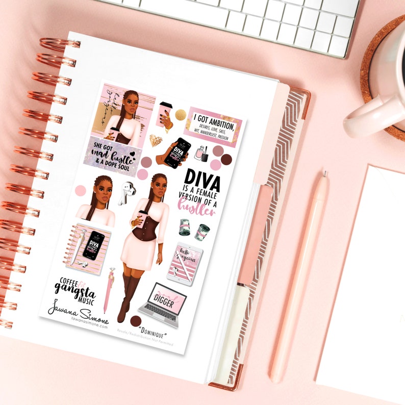 Planner Stickers, Black Girl Stickers, Journaling Stickers, Notebook Stickers for Black Women, Daily Empowerment Stickers Dominique image 2