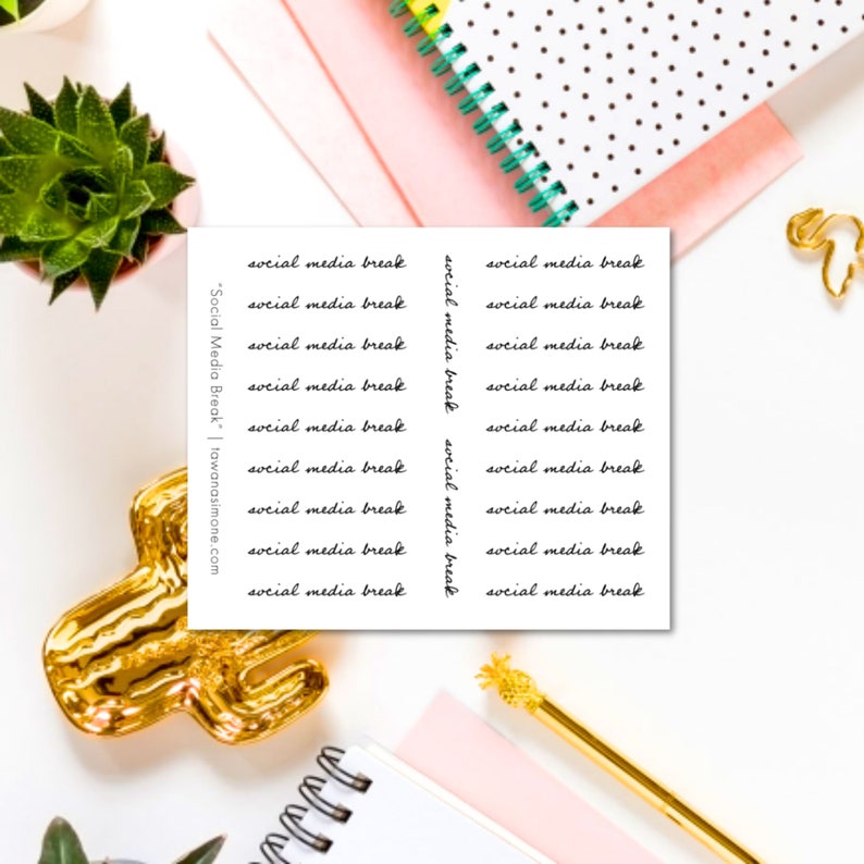 Social Media Break Planner Sticker Sheets for Any Size Planners, Journals or Notebooks TWO Dollar Club TDC image 1