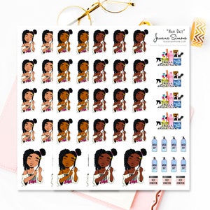 Black Girl Natural Hair Planner Stickers: Two-Strand Twists