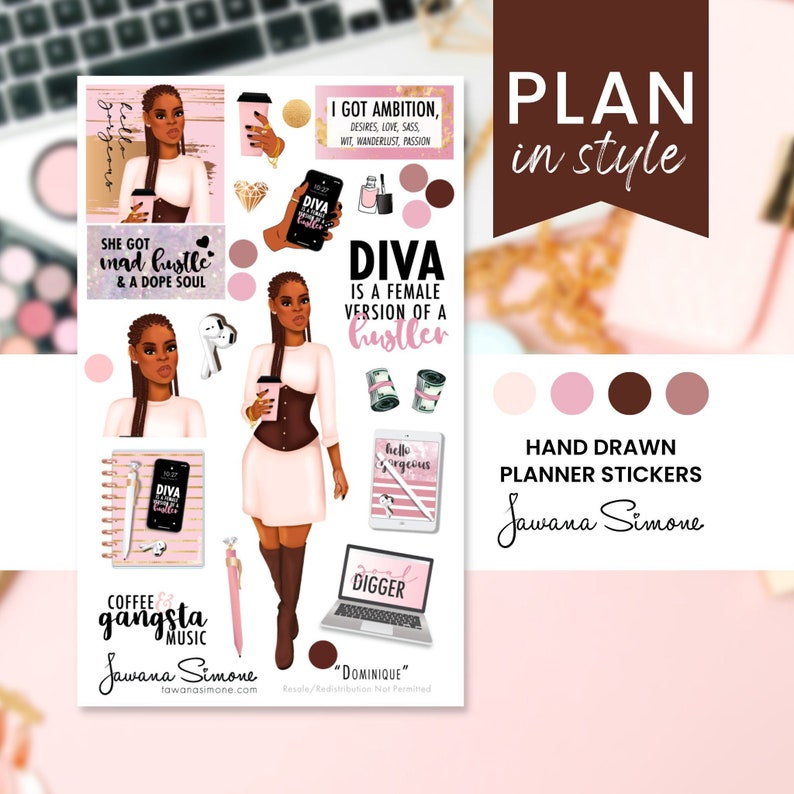 Planner Stickers, Black Girl Stickers, Journaling Stickers, Notebook Stickers for Black Women, Daily Empowerment Stickers Dominique image 1