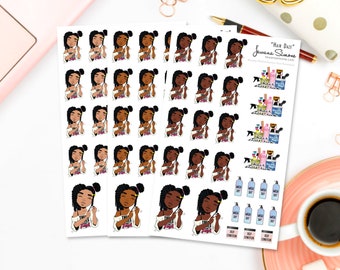 Natural Hair Stickers, Black Girl Planner Sticker Sheets, Black Women, African American Planner Stickers for Any Size Planners or Notebooks