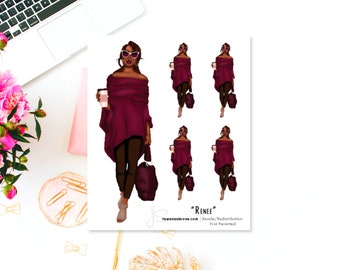 Black Girl Planner Sticker Sheet, African American Woman Planner Sticker Sheets for Any Size Planners, Journals or Notebooks | Renee