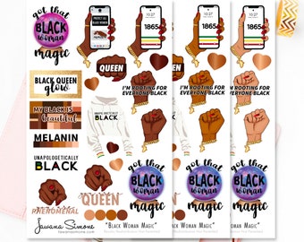 Black Woman Magic Planner Stickers: African American Woman Stationery