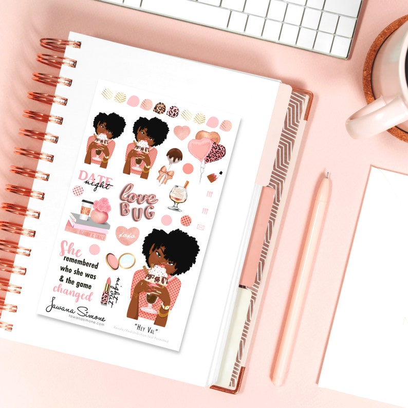 Black Girl Planner Stickers, Black Women, African American Planner Sticker Sheets for Any Size Planners, Journals or Notebooks Hey Val image 2