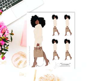 Black Girl Planner Sticker Sheet, African American Woman Planner Sticker Sheets for Any Size Planners, Journals or Notebooks | Stephanie