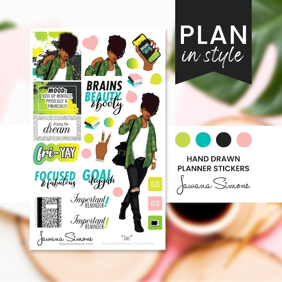 Black Woman Planner Stickers: Black Girl Stationery Jae