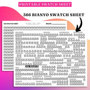 May include: Printable swatch sheet with the text "366 Bianyo Swatch Sheet". The sheet includes a grid of color swatches for various shades. The top of the sheet reads "Printable Swatch Sheet".
