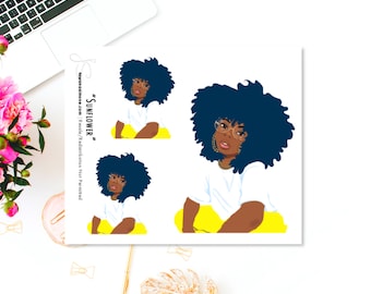 Black Girl Planner Sticker Sheet, African American Woman Planner Sticker Sheets for Any Size Planners, Journals or Notebooks | Sunflower