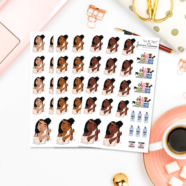 Loc & Twist Stickers, Dreadlock Sticker, Natural Hair Black Girl Planner Stickers Planner Sticker Sheets for Any Size Planners or Notebooks