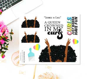 Black Girl MINI Planner Stickers: African American Women Stationery Crowned in Curls