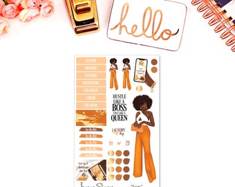 Black Girl Planner Stickers, Black Women, African American Planner Sticker Sheets for Any Size Planners, Journals or Notebooks  | Fatima