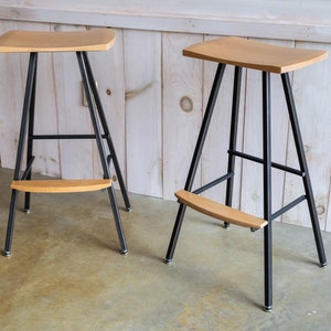 Modern, industrial bar stool or kitchen stool. Both durable & comfortable. We hand-make these stools in our small shop in Vermont. Barstool.