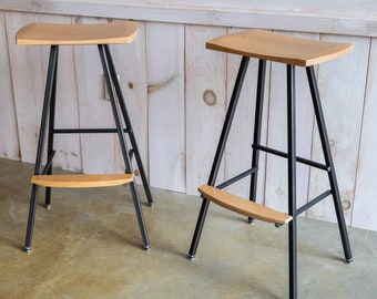 Modern, industrial bar stool or kitchen stool. Both durable & comfortable. We hand-make these stools in our small shop in Vermont. Barstool.
