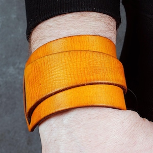 Handmade Yellow Leather Cuff Bracelet